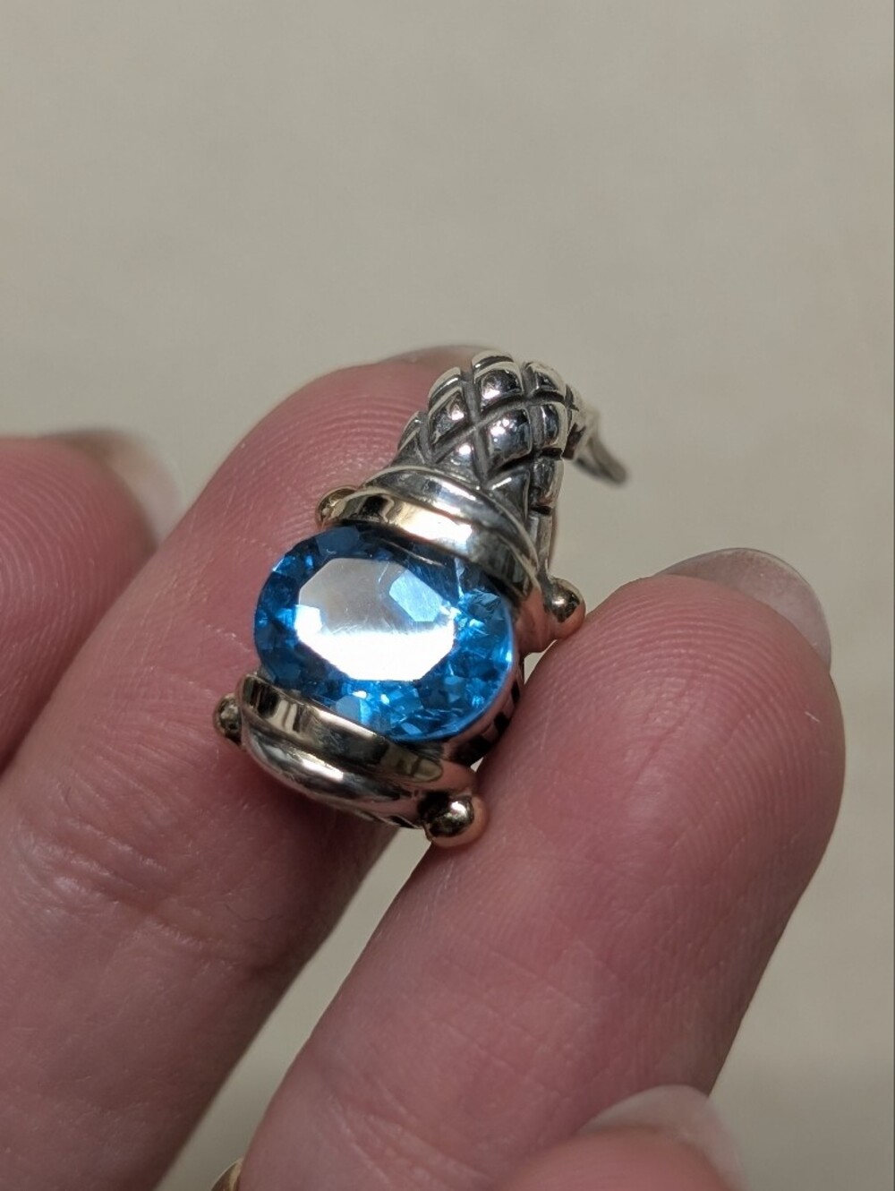Blue Topaz Mermaid Silver And 14k Gold Pendant Necklace With Hinge Bail